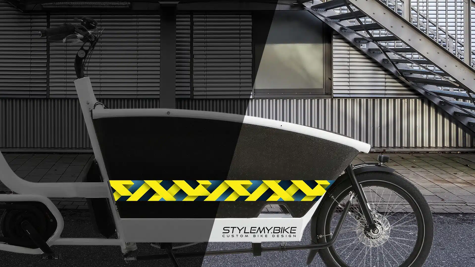 Lastenrad mit Reflective Stripes 3D Rectangles bei Tag und bei Nacht